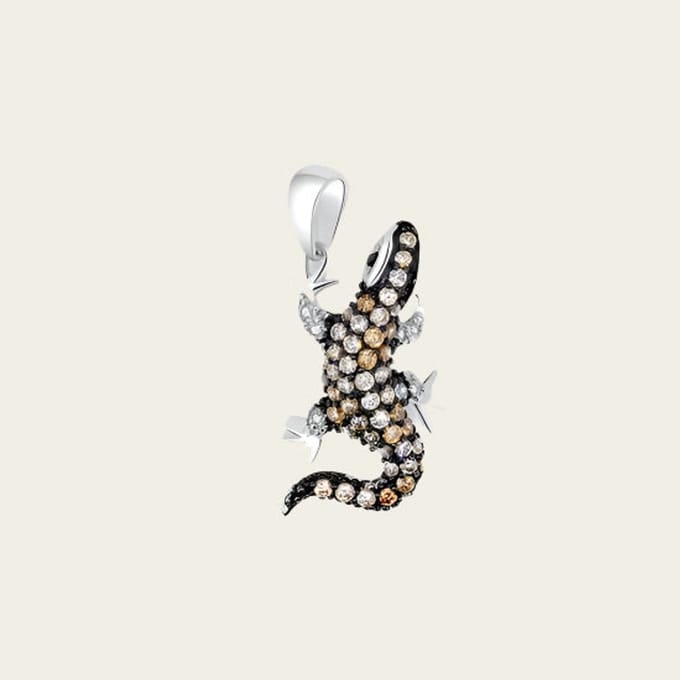 Zilveren Salamander hanger met zirkonia's
