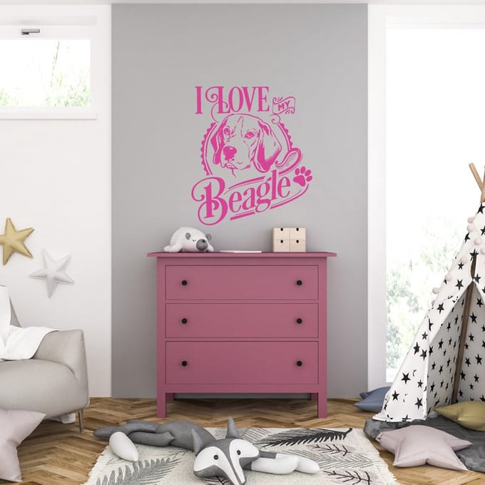 Muursticker - I Love My Beagle - 46,4 x 52,8 - Roze