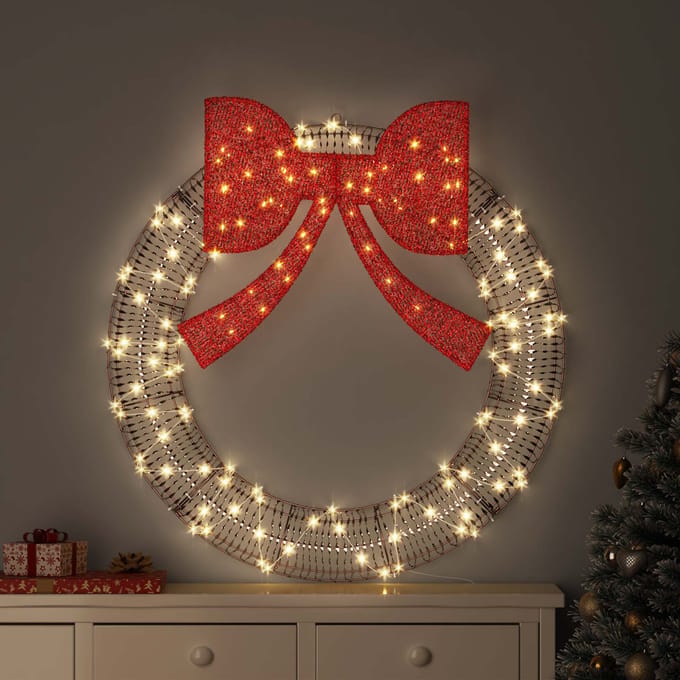 vidaXL Krans Warmwit 90 x 90 x 9 cm PET 80 LED's