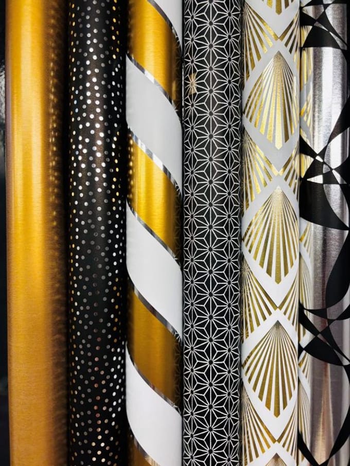 Cadeaupapier Zwart Wit Goud Luxe - Breedte 70 cm x 2m lang - 6 rollen