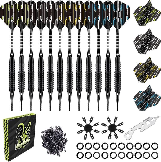Dartpijlen Set - 12 Stuks 18 Gram Soft Tip met Extra Punten en Vliegbeschermers