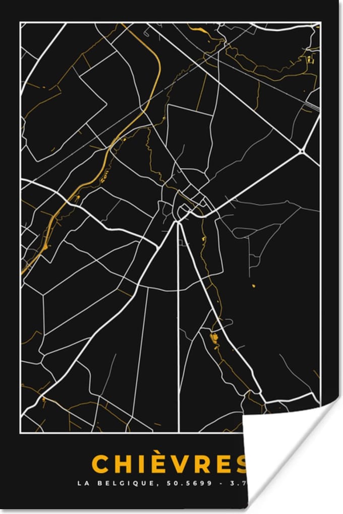 Poster Stadskaart - Goud - Kaart - Plattegrond - Chièvres - 40x60 cm