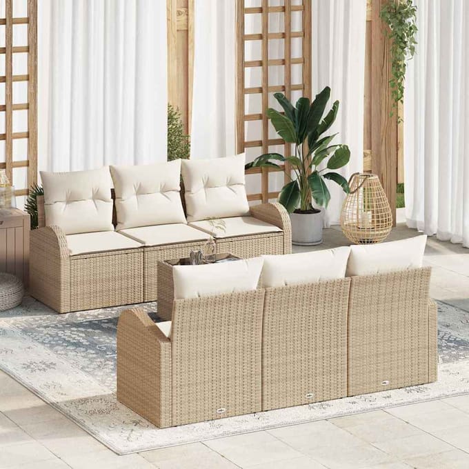 vidaXL - Tuinbank - Set - 7 - st - Beige - poly - rattan
