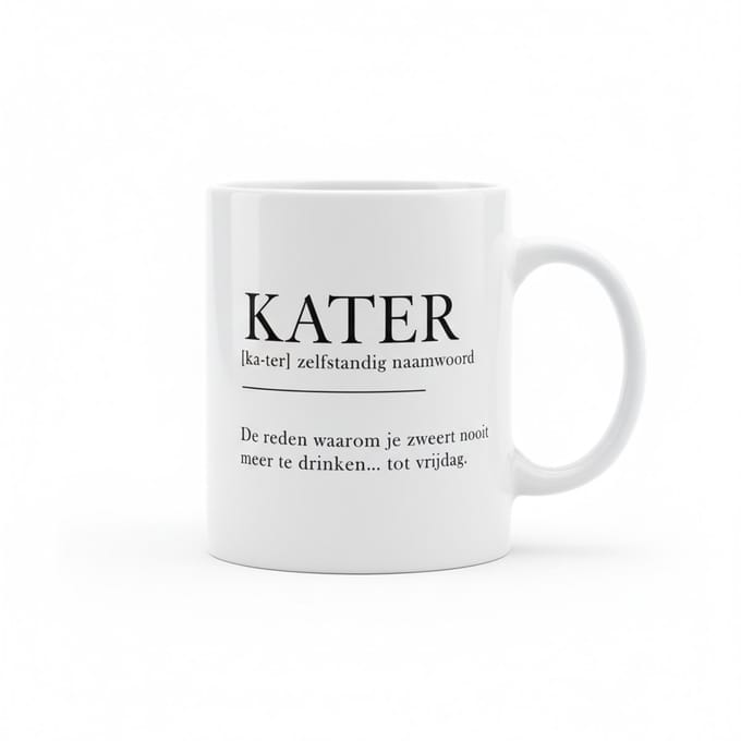 “Kater” Definitie Mok – Grappige Tekst Koffiemok – 330 ml Keramische Mok