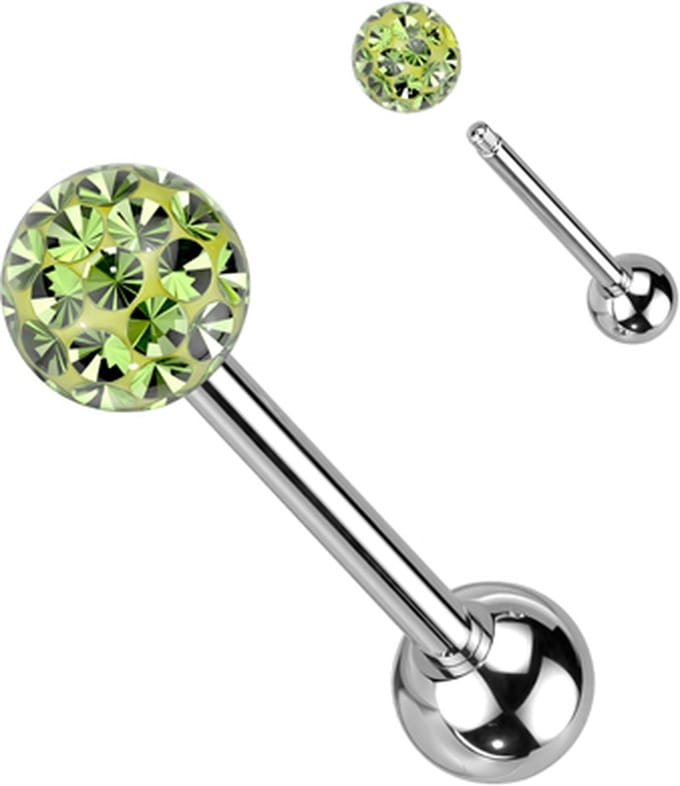 Piercing ferido multi crystal met Epoxy 1.6x16 - groen - LMPiercings