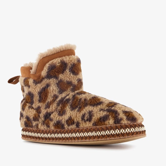Thu!s gevoerde dames pantoffels met luipaardprint - Bruin - Sloffen - Maat 38