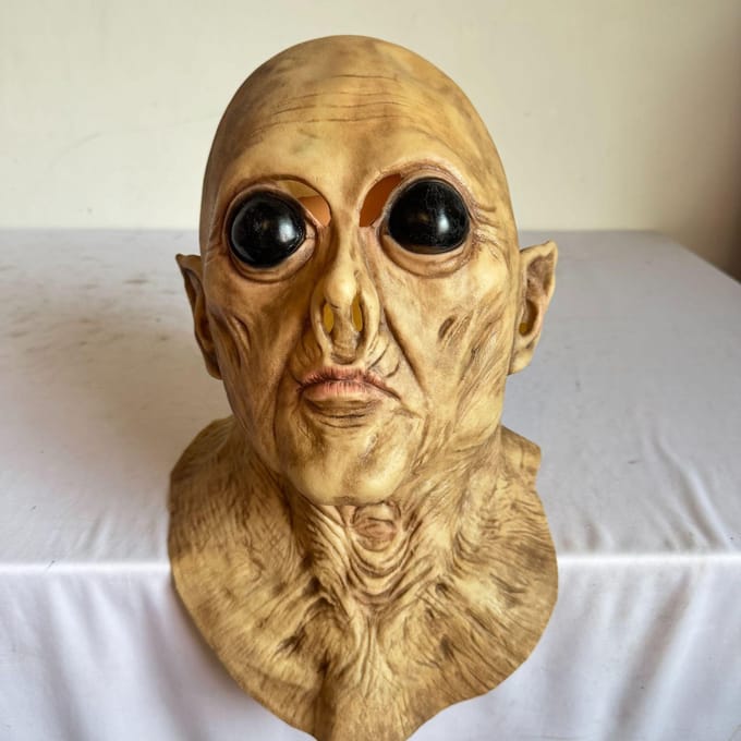 Realistisch buitenaards latex hoofddeksel, eng masker voor feest One size kaki