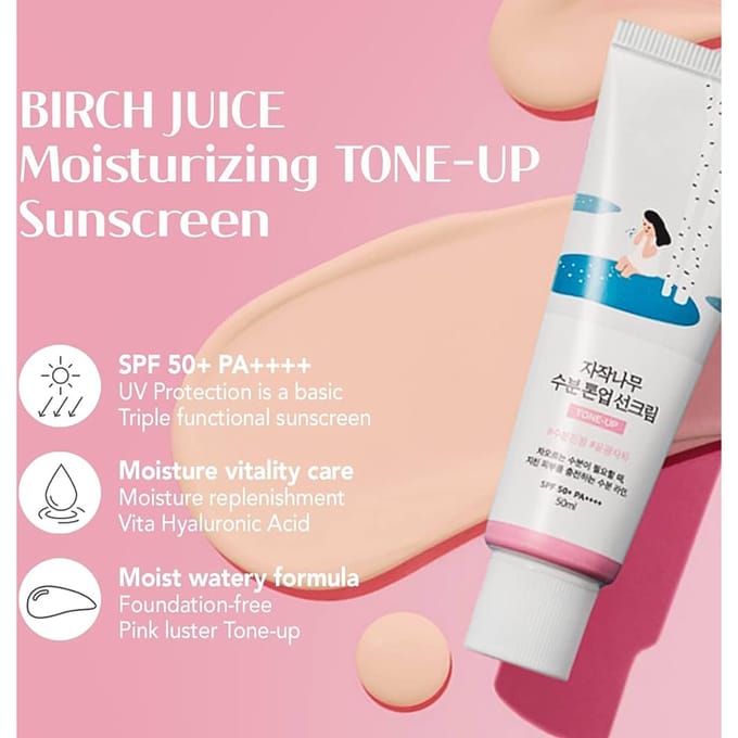 ROUND LAB Birch Moisture Tone-Up Zonnebrandcrème SPF50+/PA++++ 50ml AUTHENTIEKE WINKEL white