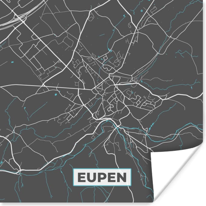 Poster Stadskaart – Grijs - Kaart – Eupen – België – Plattegrond - 75x75 cm