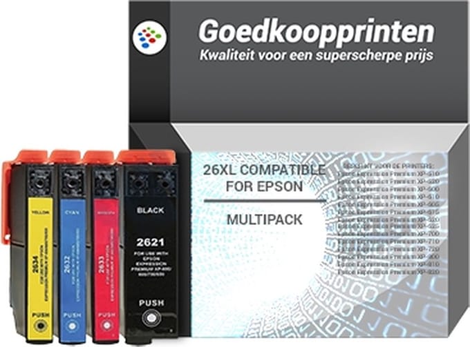 Huismerk Epson 26XL inkt cartridges 4-Kleuren Multipack (61 ml)