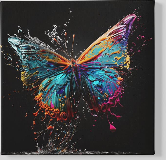 Vierkant Canvas Schilderij - Gekleurde Vlinder - 60x60x2 cm