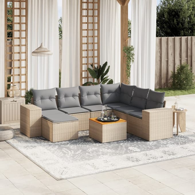 vidaXL - 8-delige - Loungeset - met - kussens - poly - rattan - beige
