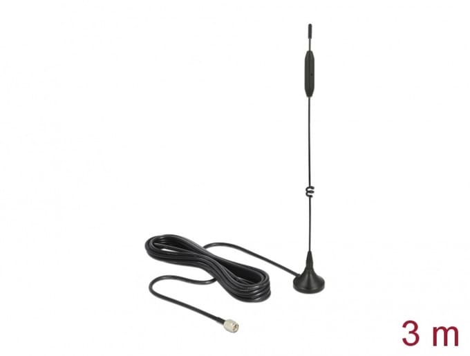 Delock LTE / GSM / UMTS Antenna SMA plug 3 - 5 dBi fixed omnidirectional with magnetic base and connection cable RG-174 3 m outdoor black