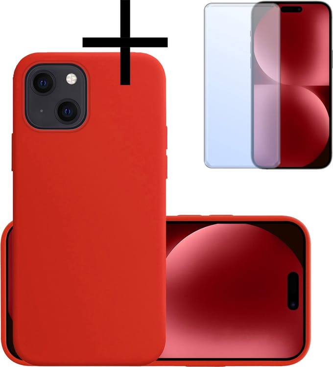 Hoesje - Met Screenprotector - Geschikt voor Apple iPhone 15 Plus - Sterk & Shockproof - Back Cover - Siliconen Case - Telefoon Hoes - Rood