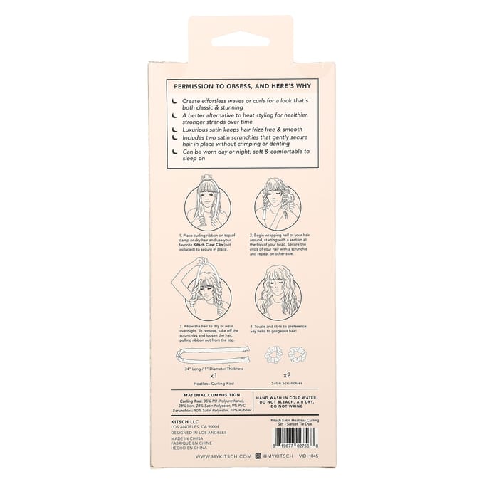 Kitsch, kit de boucles sans chaleur en satin, teinture tie-dye Sunset, 1 lot white