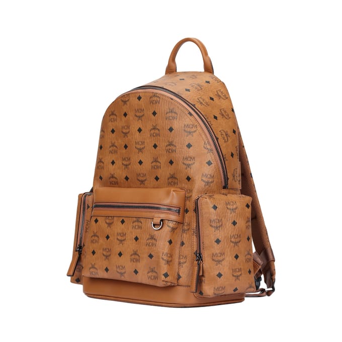 MCM Stark Messing Metaal Decor Gecoat Canvas En Leer Rugzak Damesrugzak Cognac-Brandy MMKFSVE05CO001 Basic Set (Bag+Dust Bag)