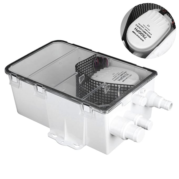 Système de pompe de puisard de douche, cale de bateau RV 12V 750GPH, boîte de vidange multi-ports Marine gray