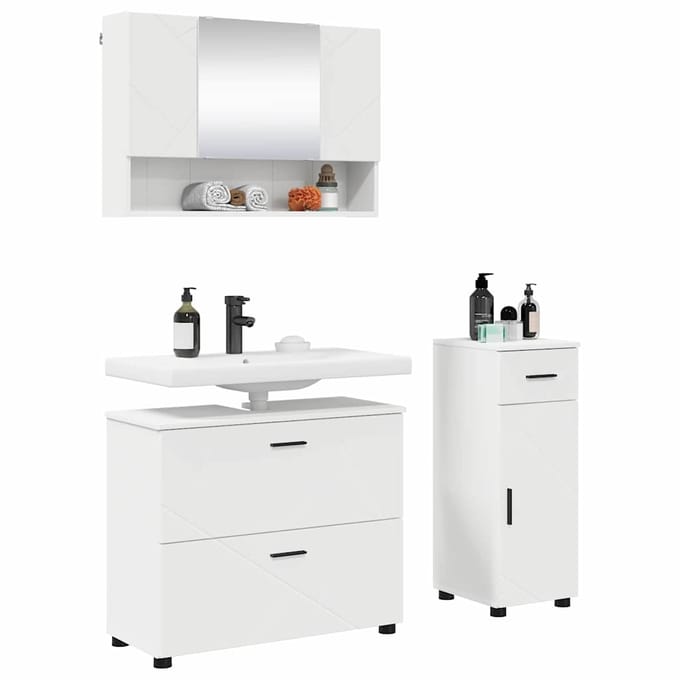 vidaXL - Badkamermeubel - Set - 3 - st - Wit - Samengesteld - Hout - en - Metaal