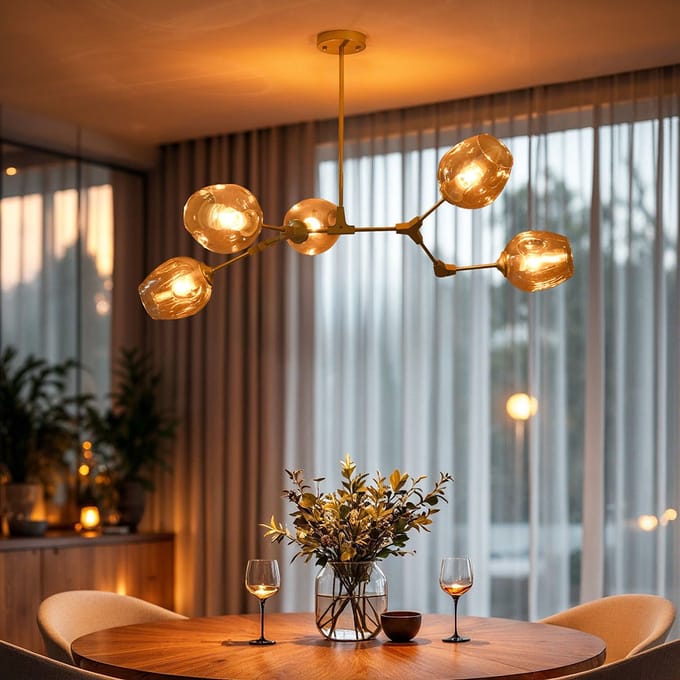 5-lichts goud met amber glas - Thelma