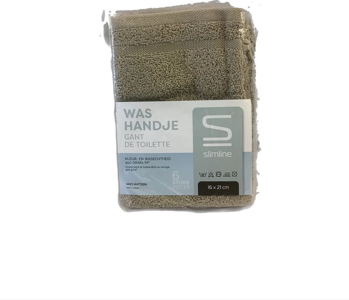 Slimline washandje zand 6 stuks in pak 16x21 cm