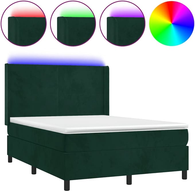 vidaXL - Boxspring - met - matras - en - LED - fluweel - donkergroen - 140x200 - cm
