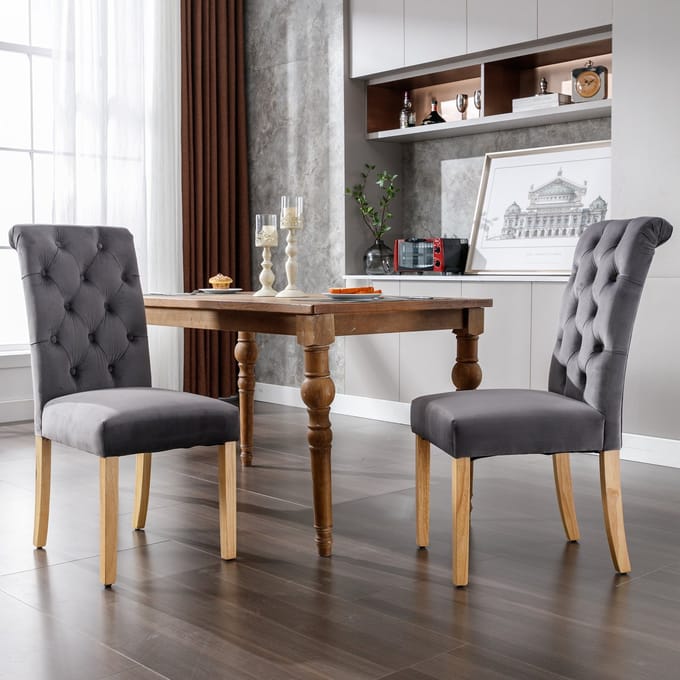 REDOM Eetkamerstoelen Set Van 2 - Gestoffeerd - Modern - Voor Eetkamer - Fluweel - Grijs