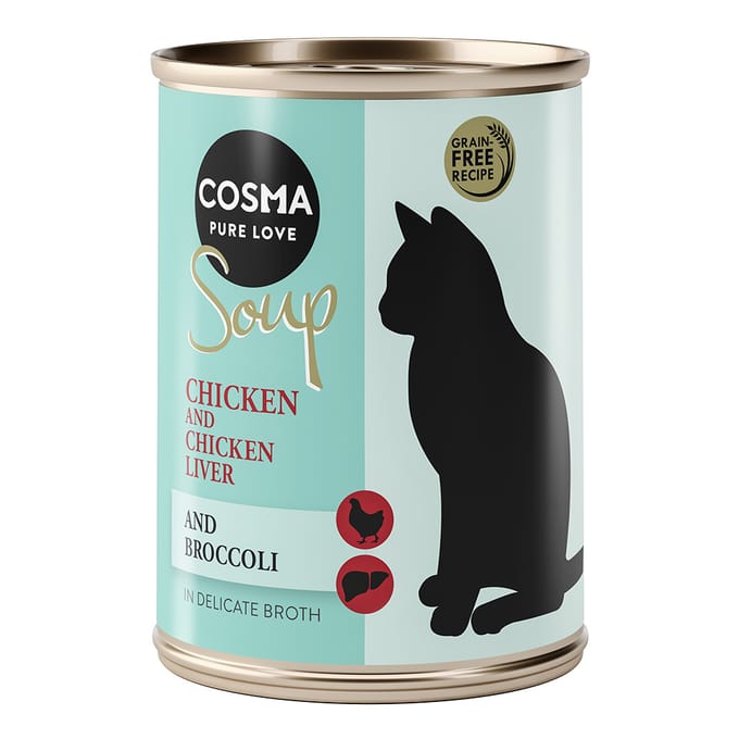 12x100g Soup Kipfilet met Kippenlever en Broccoli Cosma Kattenvoer