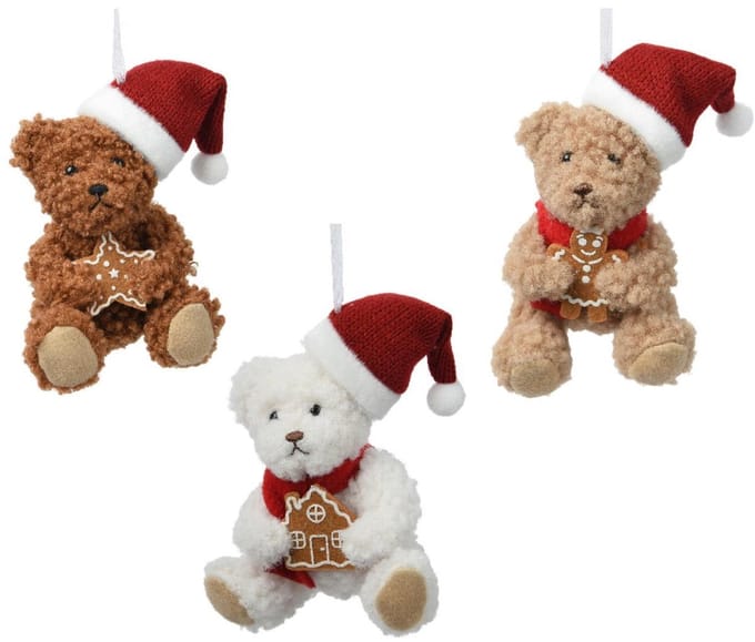 Decoris kersthanger beer polyester kerstdecoratie 7x6x12cm kindvriendelijk.