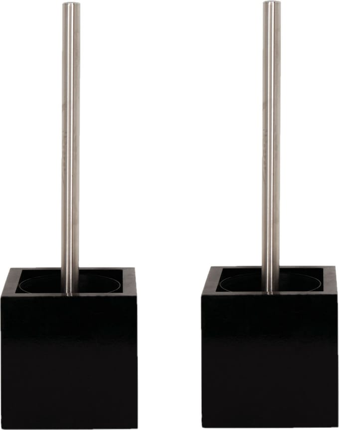 MSV Toiletborstel - MDF hout houder/rvs wc-borstel - 2x - zwart - 37 cm