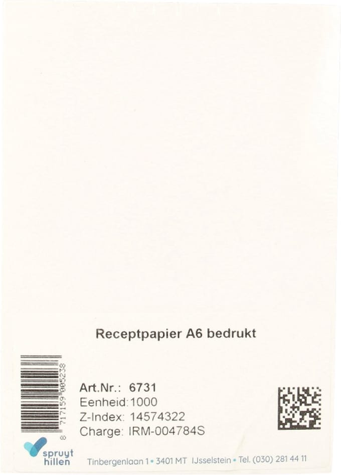 Spruyt Hillen Receptpapier A6 bedrukt 1000 stuks