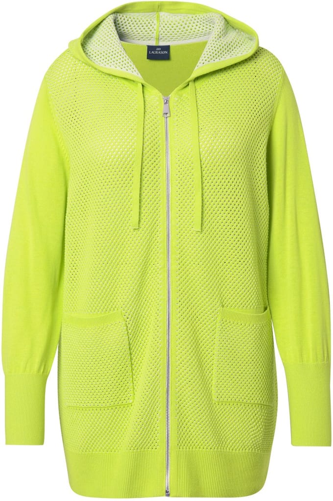 Laurasøn - Dames - Vest met rits capuchon lange mouw - Limoengroen - Maat 48+