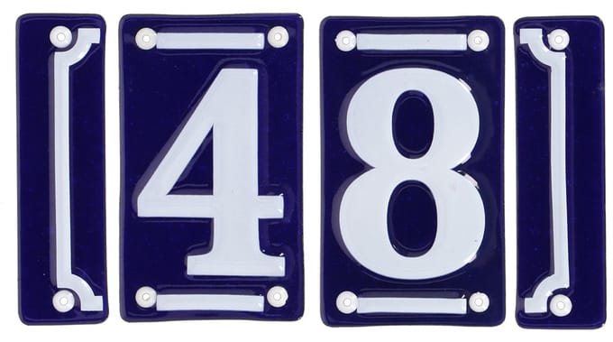 Best for Boots huisnummer 48 met sierrand - Oudhollands - emaille - blauw/wit