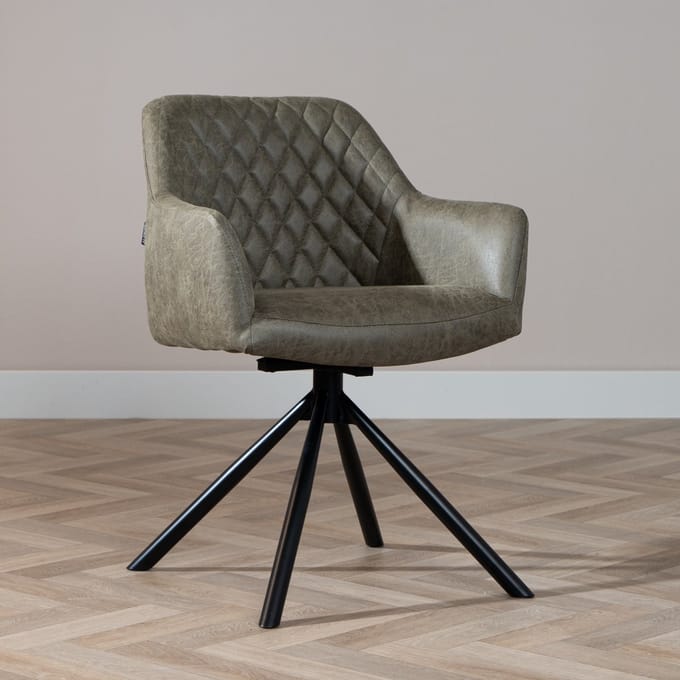 Bronx71® Industriële eetkamerstoel Dex draaibaar olijfgroen eco-leer - stoel