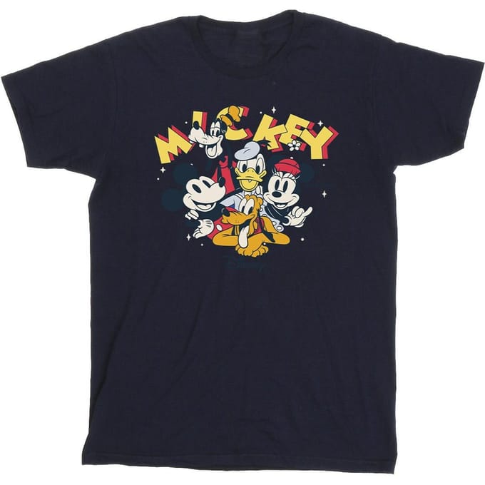 Disney Heren Mickey Mouse Groep T-Shirt (Marineblauw)