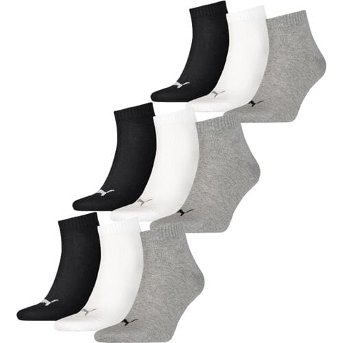 Puma Quarter Sokken Plain 9-pack Zwart / Wit / Grijs-43/46
