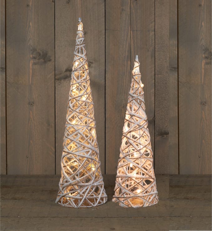 Anna's Collection LED kegels - 2x st - H40 en H60 cm - warm wit - glitter kerstboom lampen