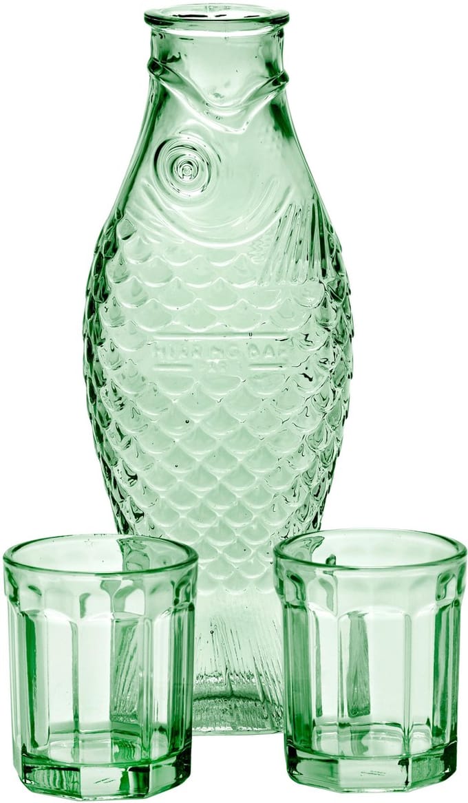 Serax Paola Navone Set karaf met 2 glazen fish & fish M groen