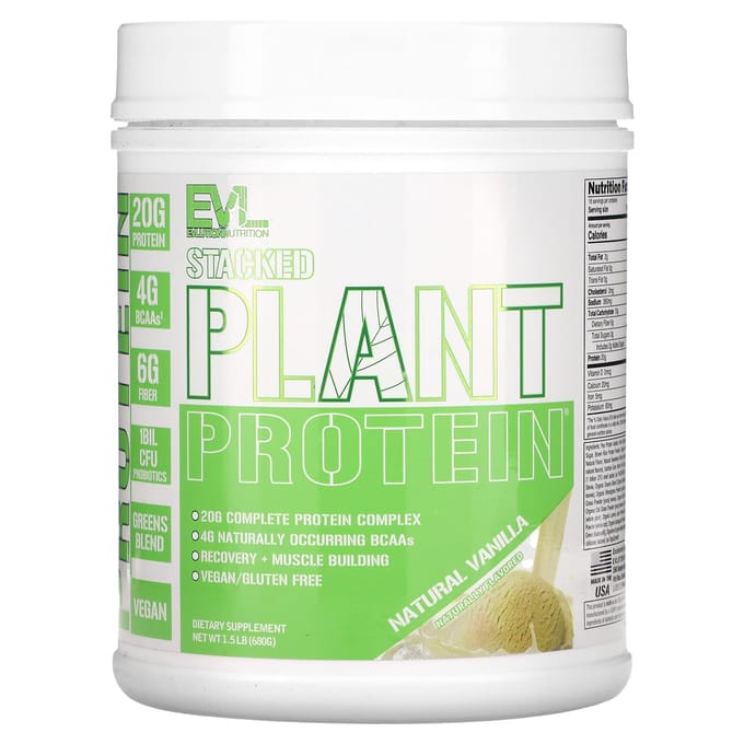EVLution Nutrition, Gestapeld Plantaardig Eiwit, Natuurlijke Vanille, 1,5 lb (680 gr)