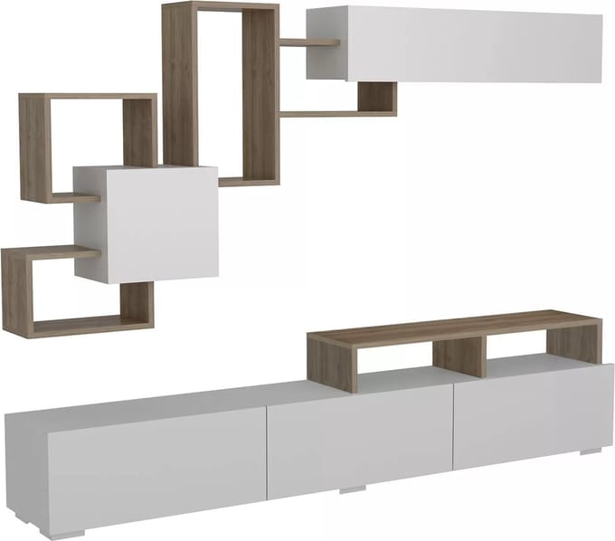 Vente-unique Tv-wandmeubel met opbergruimte - Naturelkleur en wit - TALOLI