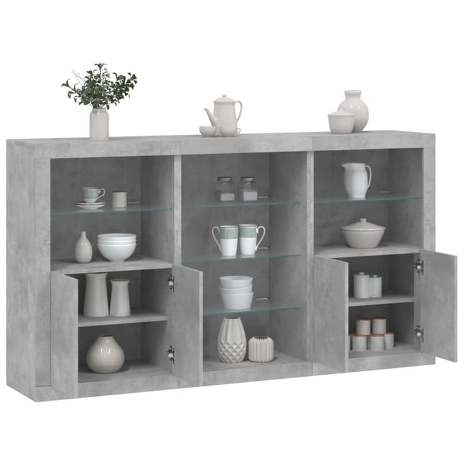 vidaXL - Dressoir - met - LED-verlichting - 181,5x37x100 - cm - betongrijs
