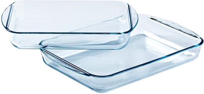 Pyrex - Essentials Ovenschaal Rechthoek met Grepen 2-Delig - Transparant - Borosilicaatglas