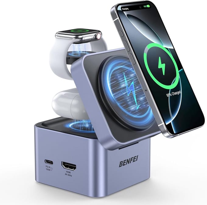 BENFEI 3-in-1 Draadloze Oplader Met USB C Hub - HDMI/ USB C/ 2x USB 3.0 - Geschikt voor Magsafe