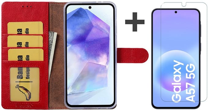 Hoesje met Screenprotector Geschikt voor Samsung Galaxy A57 – Arara bookcase met pasjeshouder - Rood