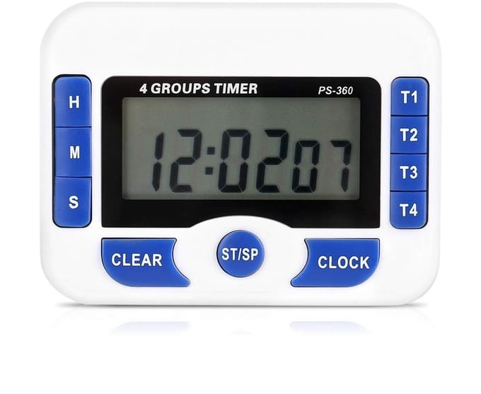 Allecto - Digitale Keuken Timer - Multifunctionele 4 Kanaals Timer - LCD Display - Wit en Blauw - Keuken Timer - Geschikt voor Koken - Kleur A