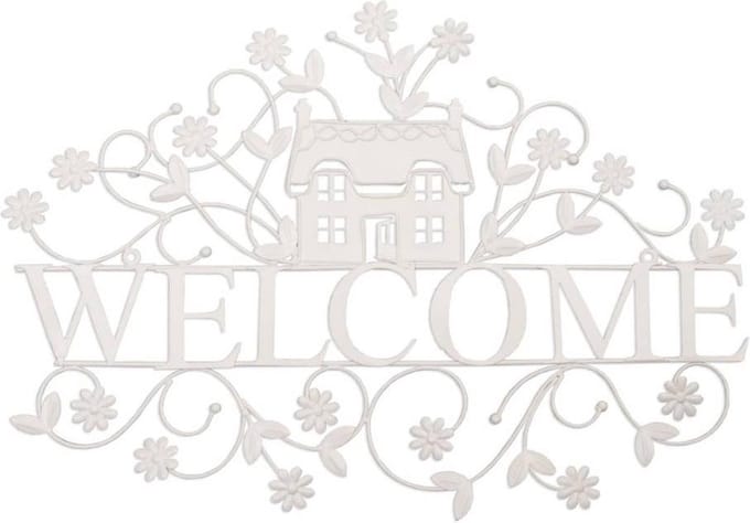 6Y1189 - Wanddecoratie welcome bord - 56 x 40 cm - ijzer - wit