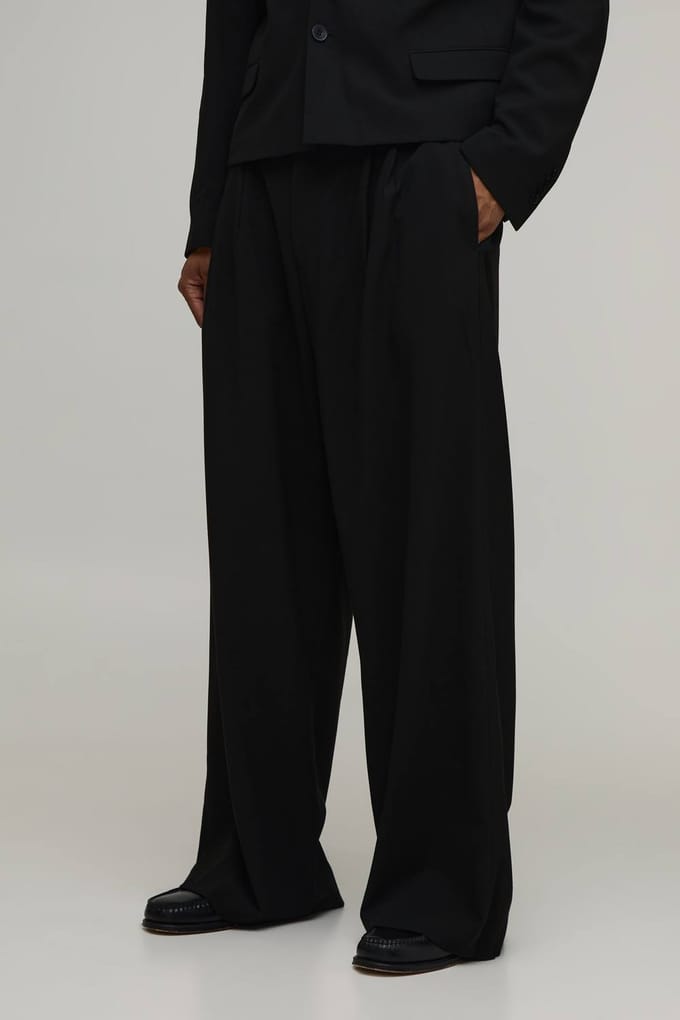 Pantalon De Costume Large À Plis Sur Le Devant Coupe Ajustée | Black | Size 36