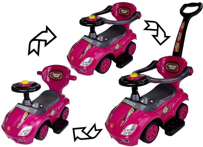 Mega Car 3 in 1 loopauto met duwstang - Groeit mee met je kind - Roze