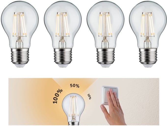Filament 230 V 3-Step-Dim LED-gloeilamp E27 4x470lm 4x5W 2700K dimbaar Helder