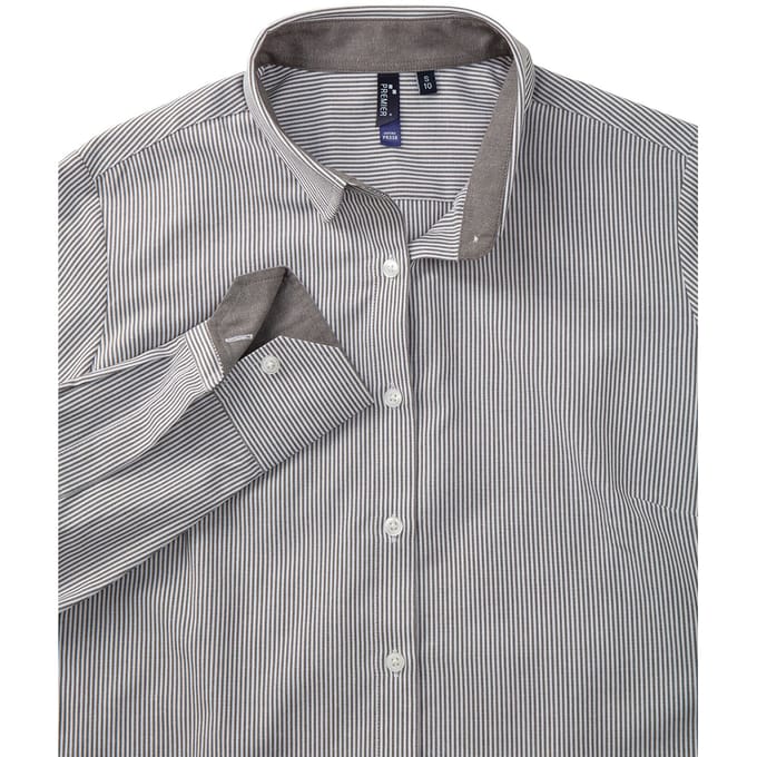 Premier Vrouwen/dames Katoen Rijke Oxford Stripe Blouse (Wit/Grijs)