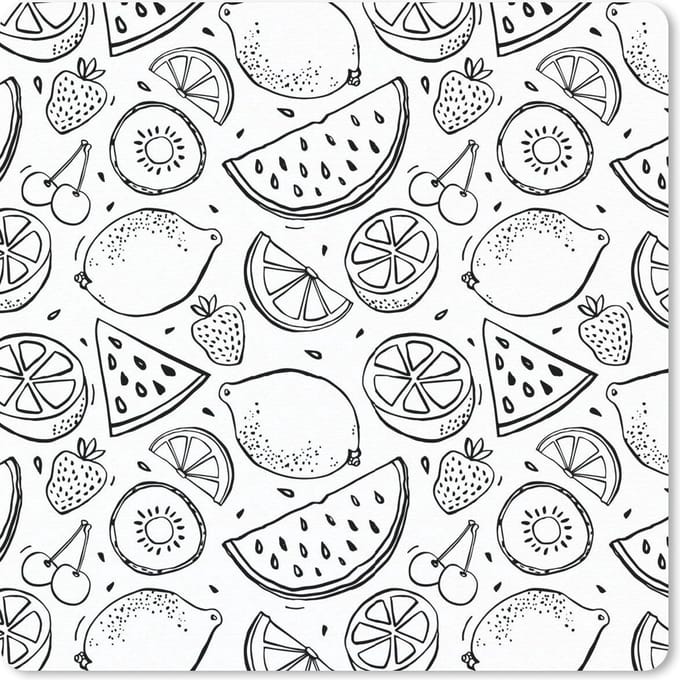 Muismat 20x20 cm - Mousepad Citroen - Kersen - Zwart - Wit - Muismatten